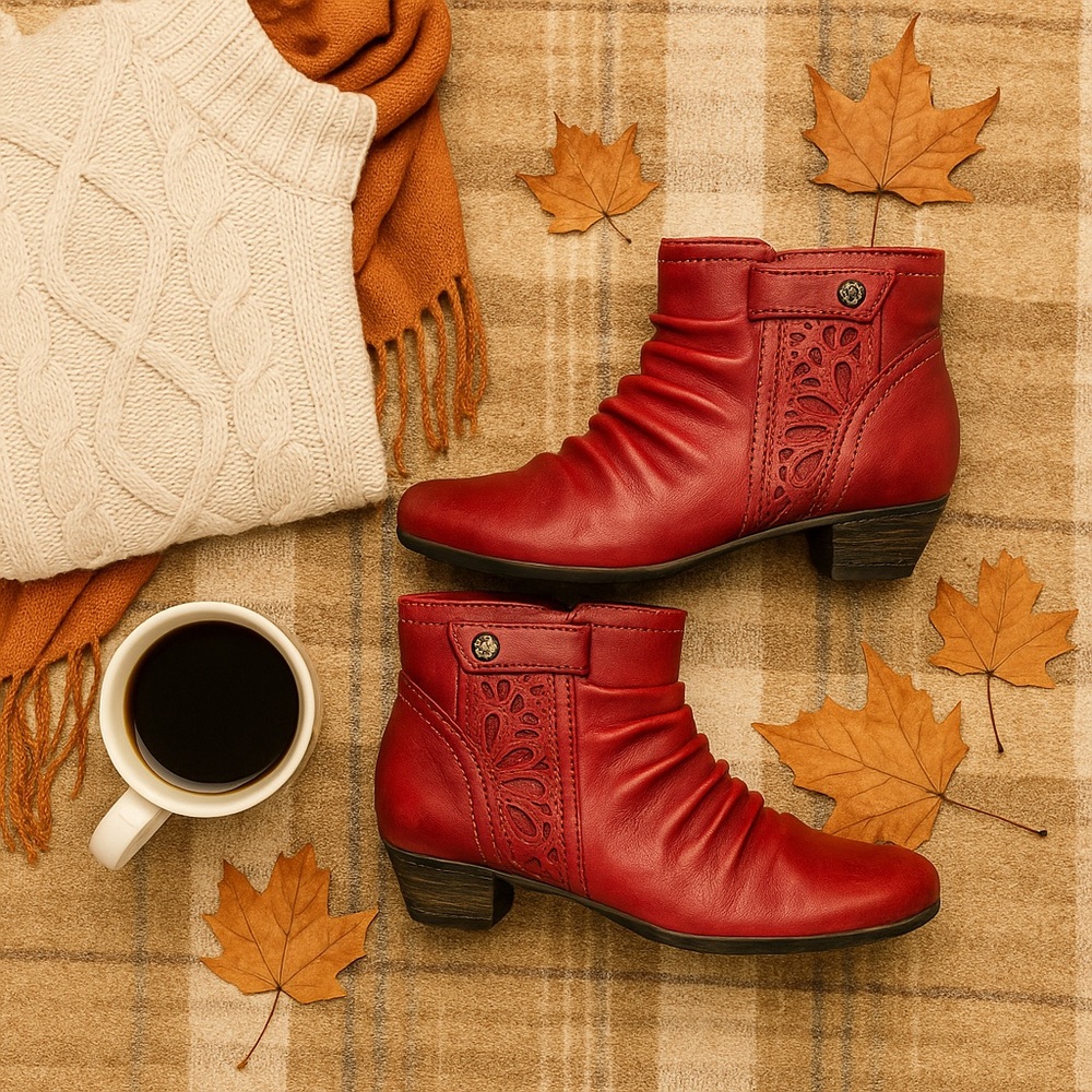 Rockport Cobb Hill Abilene Leather Ankle Boots Burgundy 8